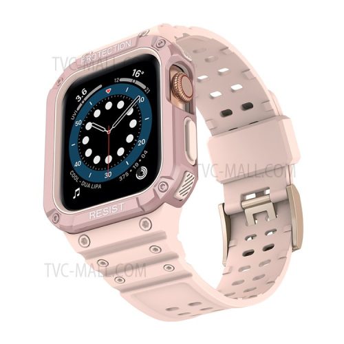 Electroplating One-piece Soft TPU Watch Band Replacement Wrist Strap for Apple Watch Series 6 / SE 44mm / SE (2022) 44mm / 5 / 4 44mm / 1 / 2 / 3 42mm / 7 45mm - Pink / Rose Pink