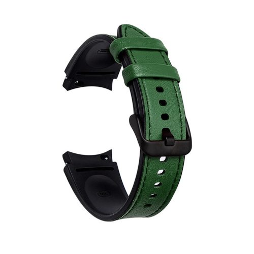 20mm Adjustable Leather Watch Band Strap for Samsung Galaxy Watch6 40mm 44mm / Watch6 Classic 43mm 47mm / Watch 5 40mm 44mm / 5 Pro 45mm / Watch4 40mm 44mm - Dark Green