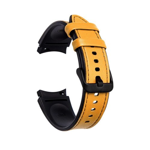 20mm Adjustable Leather Watch Band Strap for Samsung Galaxy Watch6 40mm 44mm / Watch6 Classic 43mm 47mm / Watch 5 40mm 44mm / 5 Pro 45mm / Watch4 40mm 44mm - Yellow