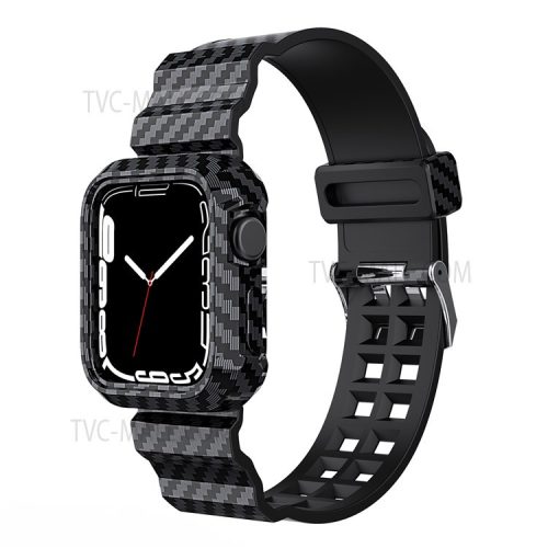 Carbon Fiber Texture 20mm Soft TPU Watch Band Skin-Friendly Band Strap for Apple Watch Series 7 45mm - Black