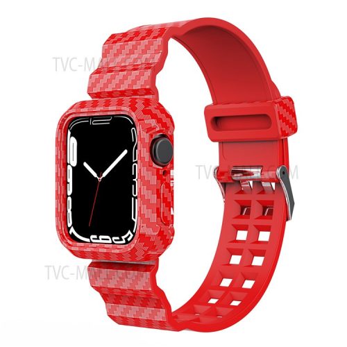 Carbon Fiber Texture 20mm Soft TPU Watch Band Skin-Friendly Band Strap for Apple Watch Series 7 45mm - Red