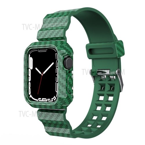 Carbon Fiber Texture 20mm Soft TPU Watch Band Skin-Friendly Band Strap for Apple Watch Series 7 45mm - Green