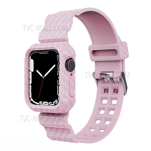 Carbon Fiber Texture 20mm Soft TPU Watch Band Skin-Friendly Band Strap for Apple Watch Series 7 45mm - Pink