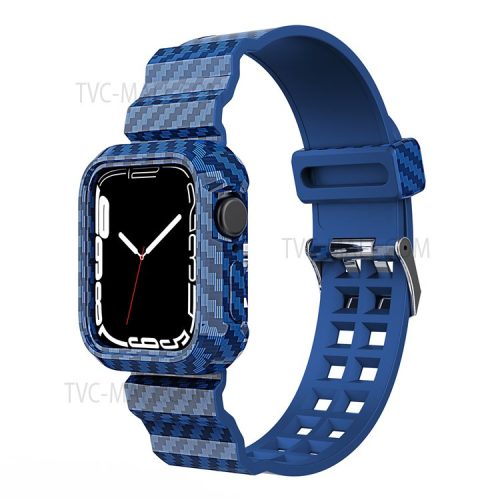 Carbon Fiber Texture 20mm Soft TPU Watch Band Skin-Friendly Band Strap for Apple Watch Series 7 45mm - Blue