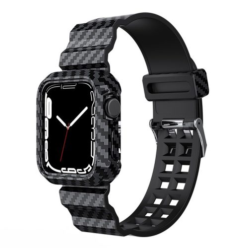 Carbon Fiber Texture 20mm TPU Watch Band Shockproof Rugged Sports Replacement Strap for Apple Watch Series 7 41mm - Black