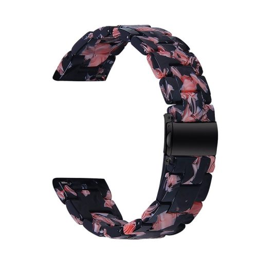 Resin Watch Band Stainless Steel Buckle Strap Bracelet for Samsung Galaxy Watch4 Classic 42mm / 46mm - Black/Pink Flowers