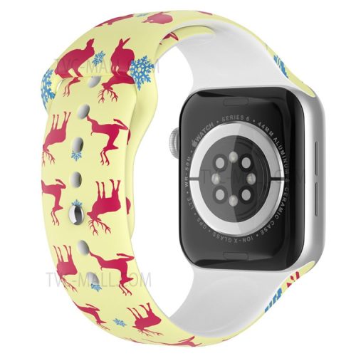 Christmas Pattern Printing Smart Watch Band Silicone Wrist Strap for Apple Watch Series 10 42mm / 9 8 7 41mm / 6 5 4 SE SE (2022) SE (2023) 40mm / 3 2 1 38mm, Size L - Christmas Reindeer