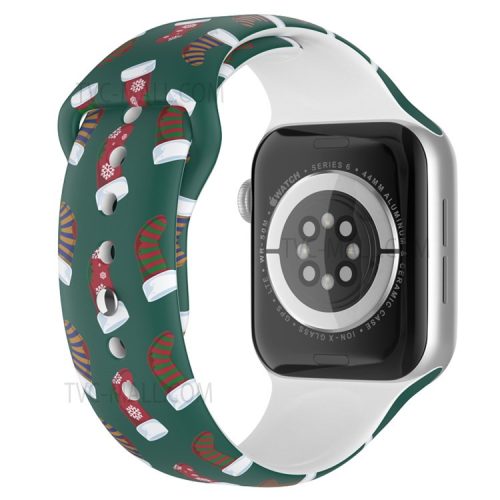 Christmas Pattern Printing Smart Watch Band Silicone Wrist Strap for Apple Watch Series 10 42mm / 9 8 7 41mm / 6 5 4 SE SE (2022) SE (2023) 40mm / 3 2 1 38mm, Size L - Christmas Sock