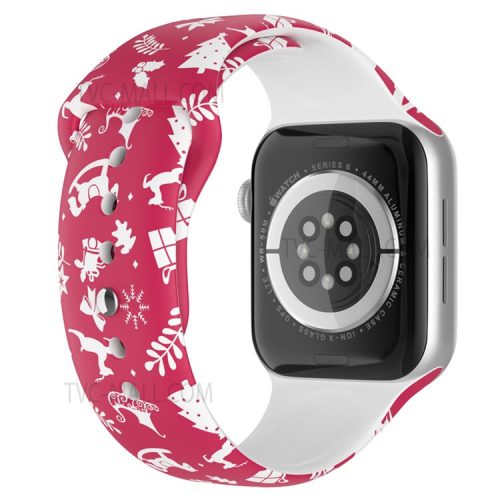 Christmas Pattern Printing Smart Watch Band Silicone Wrist Strap for Apple Watch Series 10 42mm / 9 8 7 41mm / 6 5 4 SE SE (2022) SE (2023) 40mm / 3 2 1 38mm, Size L - Christmas Pattern