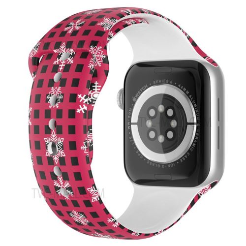 Christmas Pattern Printing Smart Watch Band Silicone Wrist Strap for Apple Watch Series 10 42mm / 9 8 7 41mm / 6 5 4 SE SE (2022) SE (2023) 40mm / 3 2 1 38mm, Size L - Snowflake / Plaid