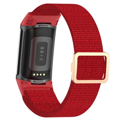 Adjustable Waterproof Smart Watch Band Elastic Nylon Replacement Straps for Fitbit Charge 6 / 5 - Red