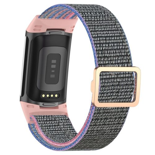 Adjustable Waterproof Smart Watch Band Elastic Nylon Replacement Straps for Fitbit Charge 6 / 5 - Pink