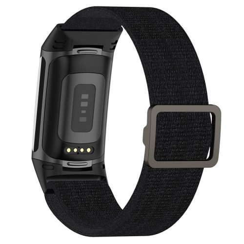 Adjustable Waterproof Smart Watch Band Elastic Nylon Replacement Straps for Fitbit Charge 6 / 5 - Black