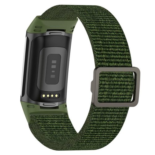 Adjustable Waterproof Smart Watch Band Elastic Nylon Replacement Straps for Fitbit Charge 6 / 5 - Green