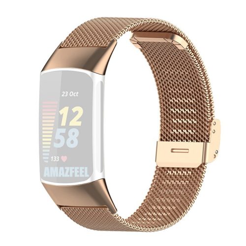 For Fitbit Charge 6 / 5 Adjustable Milanese Watchband Luxurious Metal Mesh Watch Strap Replacement Wristband - Rose Gold