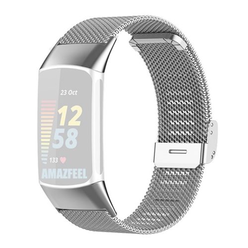 For Fitbit Charge 6 / 5 Adjustable Milanese Watchband Luxurious Metal Mesh Watch Strap Replacement Wristband - Silver