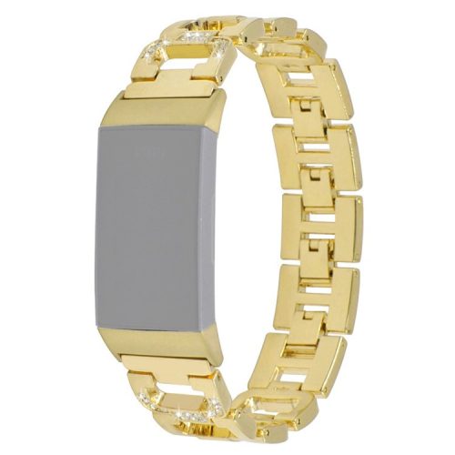 Durable Rhinestones Decor Aluminum Alloy Replacement Smart Watch Band Wrist Strap for Fitbit Charge 6 / 5 - Gold