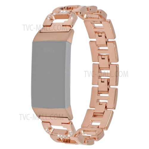 Durable Rhinestones Decor Aluminum Alloy Replacement Smart Watch Band Wrist Strap for Fitbit Charge 6 / 5 - Rose Gold