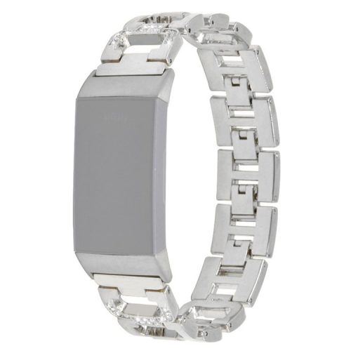 Durable Rhinestones Decor Aluminum Alloy Replacement Smart Watch Band Wrist Strap for Fitbit Charge 6 / 5 - Silver