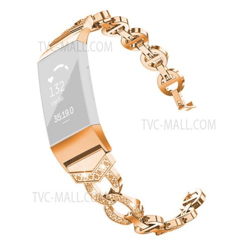 Rhinestones Decor Aluminum Alloy Replacement Smart Watch Band Wrist Strap for Fitbit Charge 6 / 5 - Rose Gold