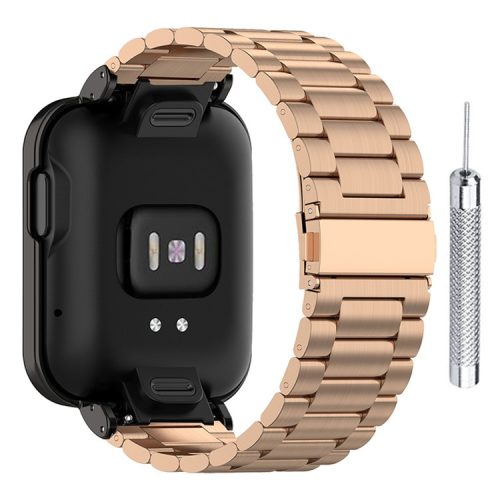 Replacement 304 Stainless Steel Three Beads Watch Strap with Watch Case Protector + Installation Tool for Xiaomi Redmi Watch / Mi Watch Lite - Rose Gold