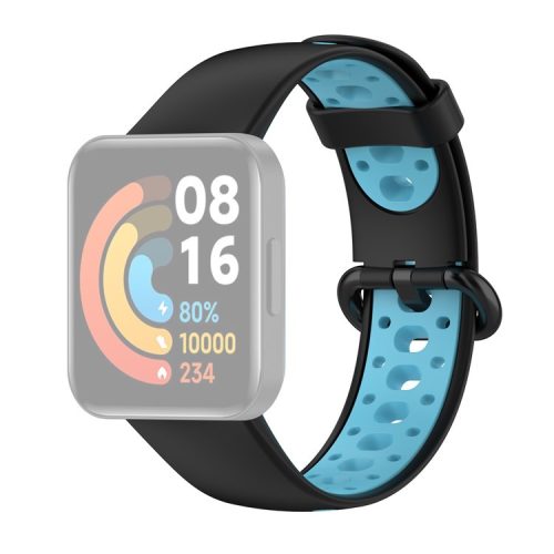 Dual Color Breathable Watch Band Soft Silicone Strap for Xiaomi Redmi Watch 2 - Black/Blue