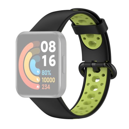 Dual Color Breathable Watch Band Soft Silicone Strap for Xiaomi Redmi Watch 2 - Black/Green