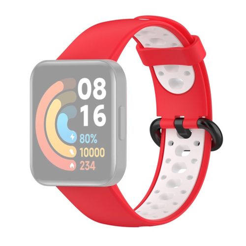 Dual Color Breathable Watch Band Soft Silicone Strap for Xiaomi Redmi Watch 2 - Red/White