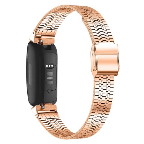 5 Beads Stainless Steel Wrist Strap with Double Buckle Smart Watch Band for Fitbit Inspire 1/2/Inspire HR - Rose Gold