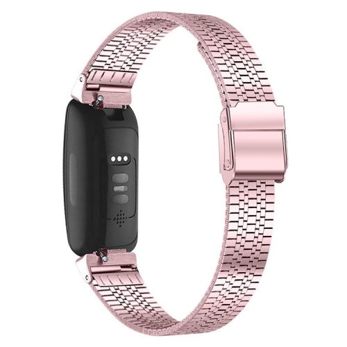 5 Beads Stainless Steel Wrist Strap with Double Buckle Smart Watch Band for Fitbit Inspire 1/2/Inspire HR - Rose Pink