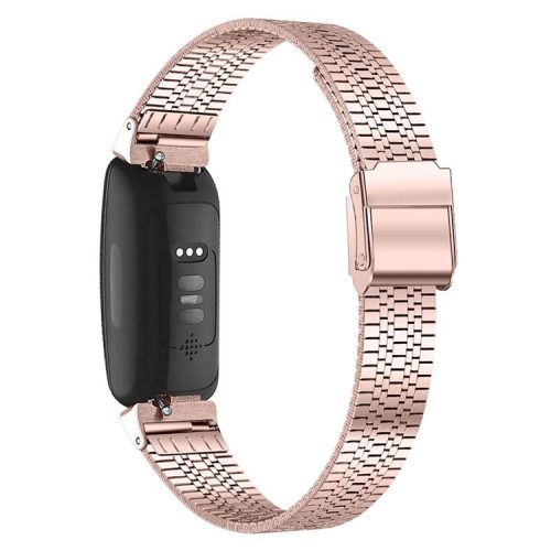 5 Beads Stainless Steel Wrist Strap with Double Buckle Smart Watch Band for Fitbit Inspire 1/2/Inspire HR - Pink Gold