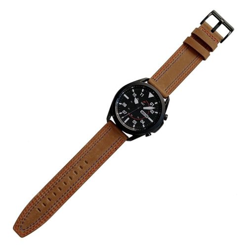 22mm Stitching Decor Genuine Leather Smart Watch Replacement Strap for Samsung Galaxy Watch3 45mm/Suunto 9 Peak - Brown