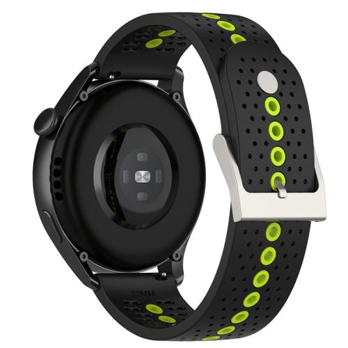 20mm Bi-color Silicone Watch Strap Wristband for Huawei Watch GT3 42mm/Samsung Galaxy Watch 42mm - Black/Lime