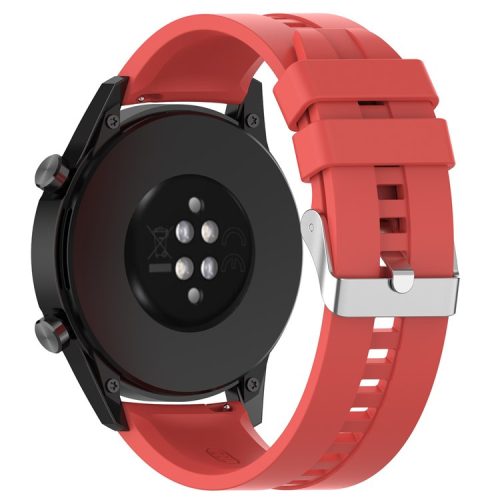 20mm Silicone Smart Watch Strap Adjustable Wristband Bracelet for Huawei Watch GT Runner/Watch GT3 42mm - Silver Steel Buckle/Red