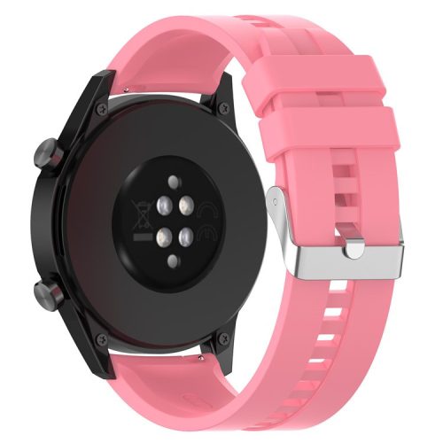 20mm Silicone Smart Watch Strap Adjustable Wristband Bracelet for Huawei Watch GT Runner/Watch GT3 42mm - Silver Steel Buckle/Pink