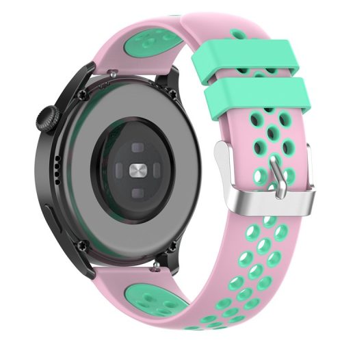 22mm Breathable Dual Color Silicone Watch Strap Wristband with Multiple Holes Design for Huawei Watch GT3 46mm/Samsung Gear S3 Frontier/Classic - Pink/Teal