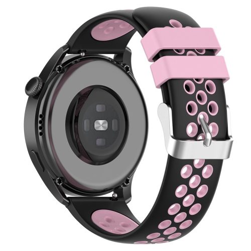 20mm Multiple Holes Breathable Dual Color Silicone Watch Strap Wristband for Huawei Watch GT3 42mm/Samsung Galaxy Watch 42mm - Black/Pink