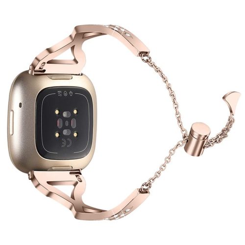 Hollow Out Rhinestone Decor 304 Stainless Steel Smart Watch Strap Women Slide Bracelet Wristband for Fitbit Versa 3/Fitbit Sense - Gold