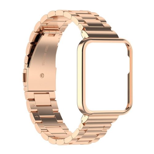 3 Beads Stainless Steel Watch Strap + Watch Case Protector Frame Combo for Xiaomi Redmi Watch 2/Redmi Horloge 2 Generation - Rose Gold