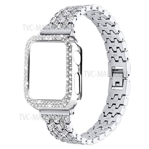 Five Beads Rhinestone Metal Watchband Strap + Anti-scratch Protective Watch Cover Case for Apple Watch Series 3/2/1 42mm - Silver/Transparent/Transparent