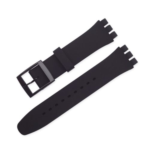 19mm Waterproof Solid Color Watch Strap Silicone Watchband with Pin Buckle for Swatch - Black