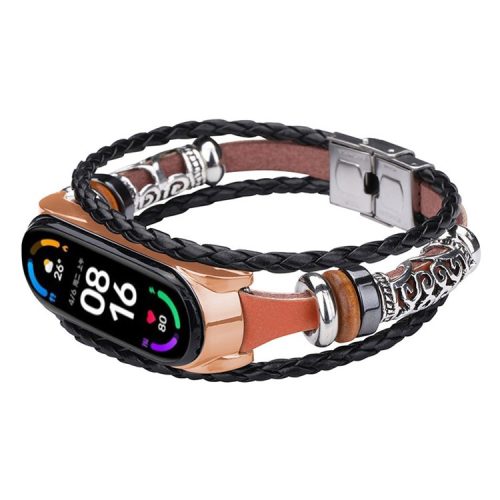 Retro Ethnic Style Smart Watch Wrist Band Strap Beaded Bracelet for Xiaomi Mi Band 5/6 - Brown/Gold