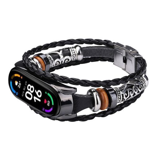 Retro Ethnic Style Smart Watch Wrist Band Strap Beaded Bracelet for Xiaomi Mi Band 5/6 - Black