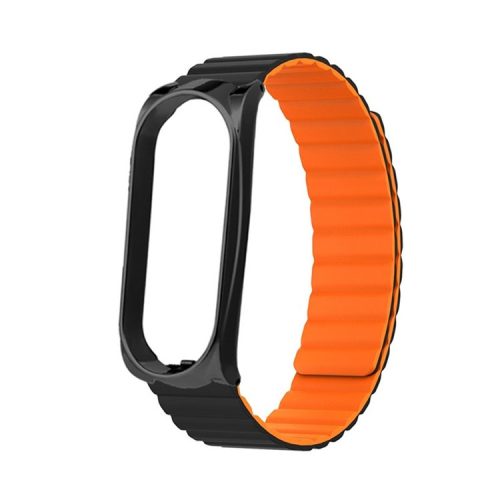 Soft Silicone Magnetic Watch Band Strap + Watch Case Cover Replacement for Xiaomi Mi Band 5/6/7 - Black/Orange