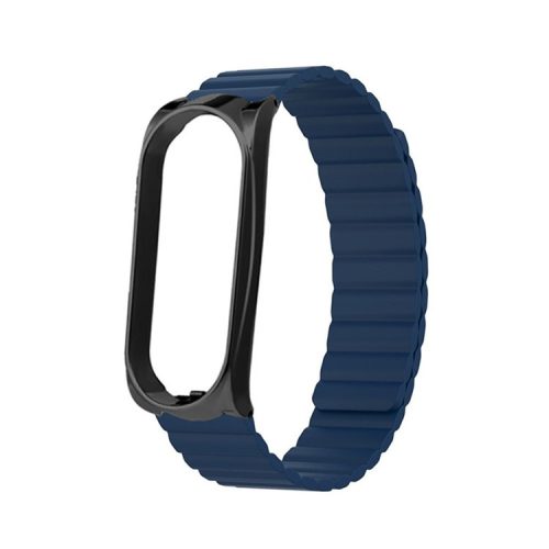 Soft Silicone Magnetic Watch Band Strap + Watch Case Cover Replacement for Xiaomi Mi Band 5/6/7 - Dark Blue