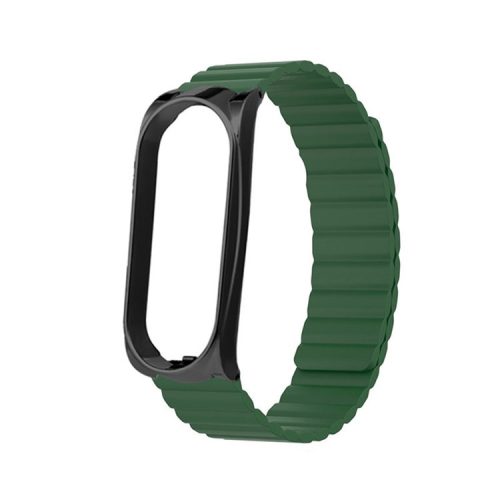 Soft Silicone Magnetic Watch Band Strap + Watch Case Cover Replacement for Xiaomi Mi Band 5/6/7 - Army Green