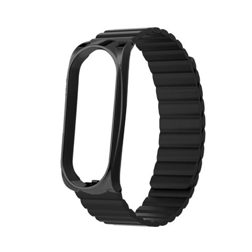 Soft Silicone Magnetic Watch Band Strap + Watch Case Cover Replacement for Xiaomi Mi Band 5/6/7 - Black