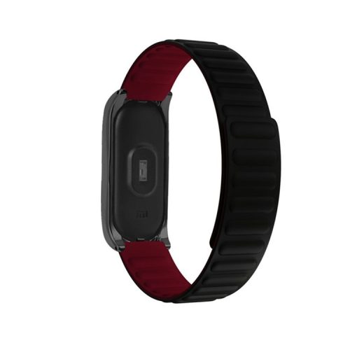 Soft Silicone Magnetic Watch Band Strap + Watch Case Cover Replacement for Xiaomi Mi Band 5/6/7 - Black/Wine Red