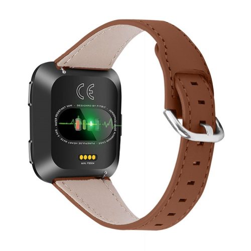 Cowhide Genuine Leather Watch Band Stainless Steel Buckle Wrist Strap for Fitbit Versa 2/Fitbit Versa/Fitbit Versa Lite/Fitbit Versa SE - Brown