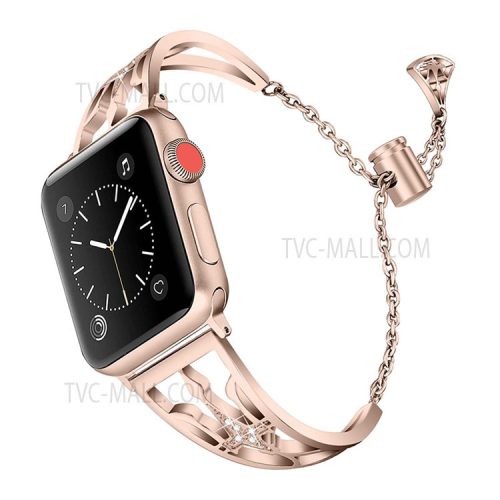 Crown Rhinestone Decor Hollow Watchband 304 Stainless Steel Watch Strap for Apple Watch Series 10 46mm / Ultra 2 Ultra 49mm / 9 8 7 45mm / SE (2023) SE (2022) SE 6 5 4 44mm / 3 2 1 42mm - Gold